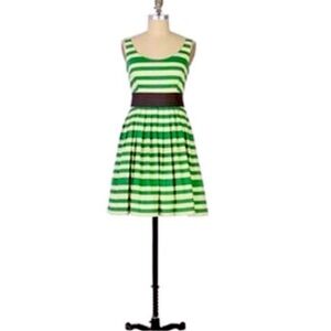 Corey Lynn Calter Anthropologie caranday dress 6 green stripes gray sash